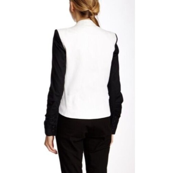 Helmut Lang Women's Jacket Ruched Sleeve Tide Cotton Black White Size 0 NWT